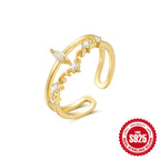 S925Sterling Silver Ring Micro Pave Colored Diamond Ring New Double Layer Design Sense Strong Open Ring