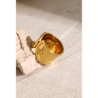 2H 18K Gold Stainless Steel Ring Unique Design Hammered Asymmetric Open Ring