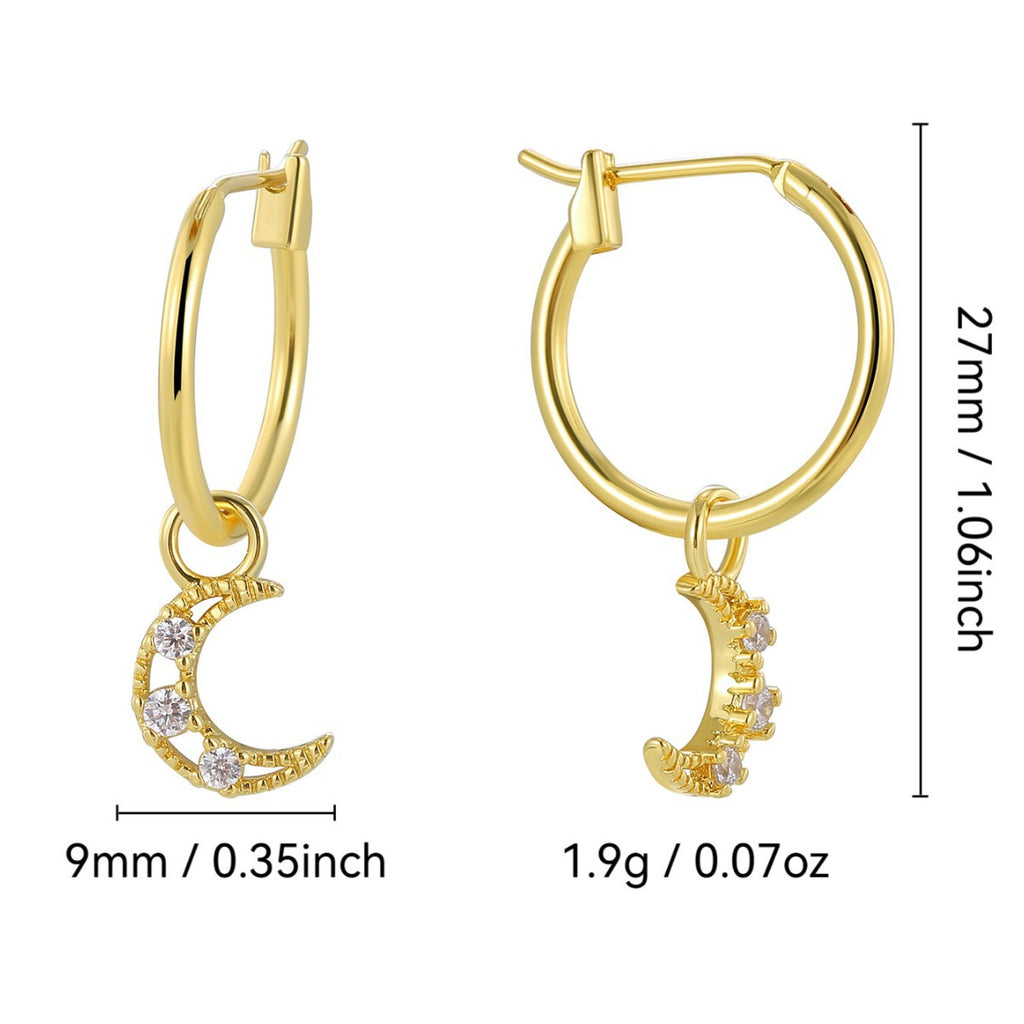 E0820 Fashion Earrings for Women Gold-Plated Hollow Moon Zircon Jewelry Drop Earrings