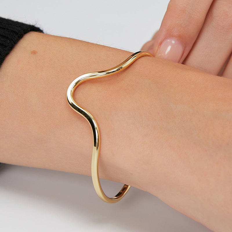 B0119 Simple Wave Bracelet Irregular Water Wave Fashion Unisex Open Bracelet