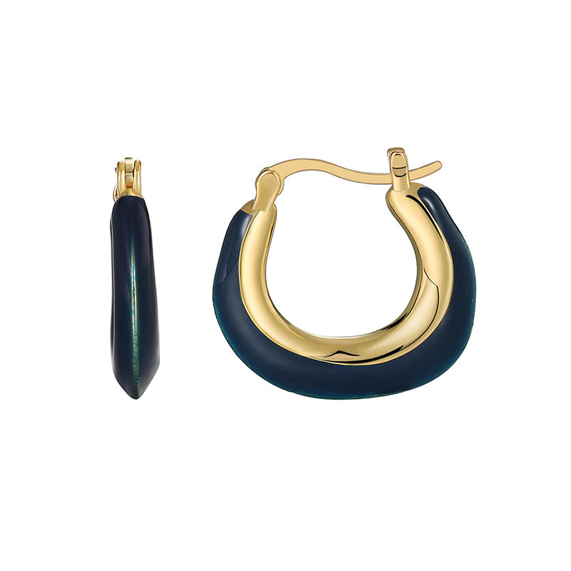 E0467 Klein Blue Epoxy Resin Irregular U Stylish Retro Design Hoop Earrings for Women