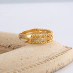 R0181 Unique Design Hollow Micro Inlaid Zircon Ring for Women Copper Plated with Real Gold Minimalist