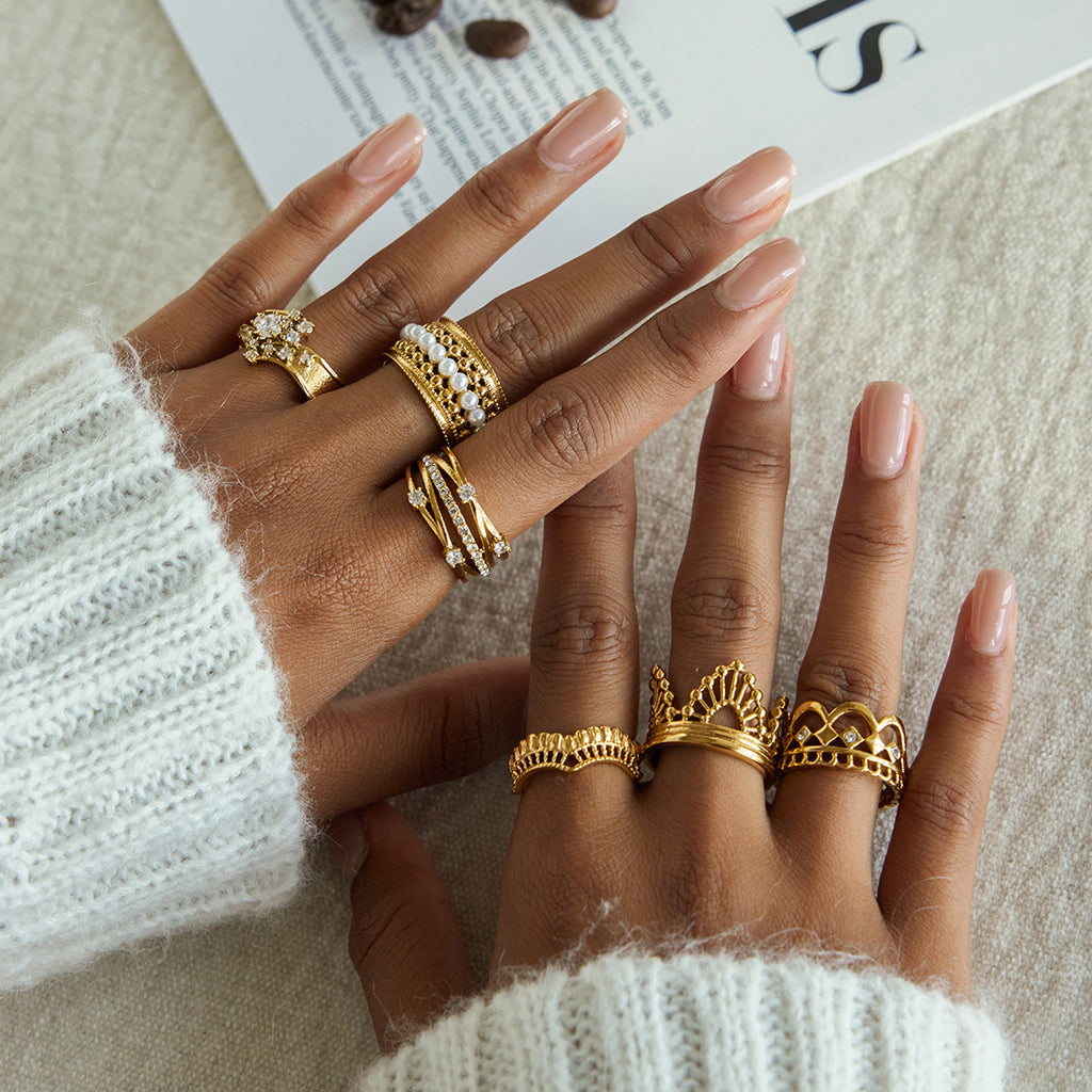 Zircon Ring Non-Fading Lace Stainless Steel Jewelry for Women ring