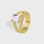 R0387 Simple Design Ring for Women, Brass with Gold Plating and Square Zircon Inlay