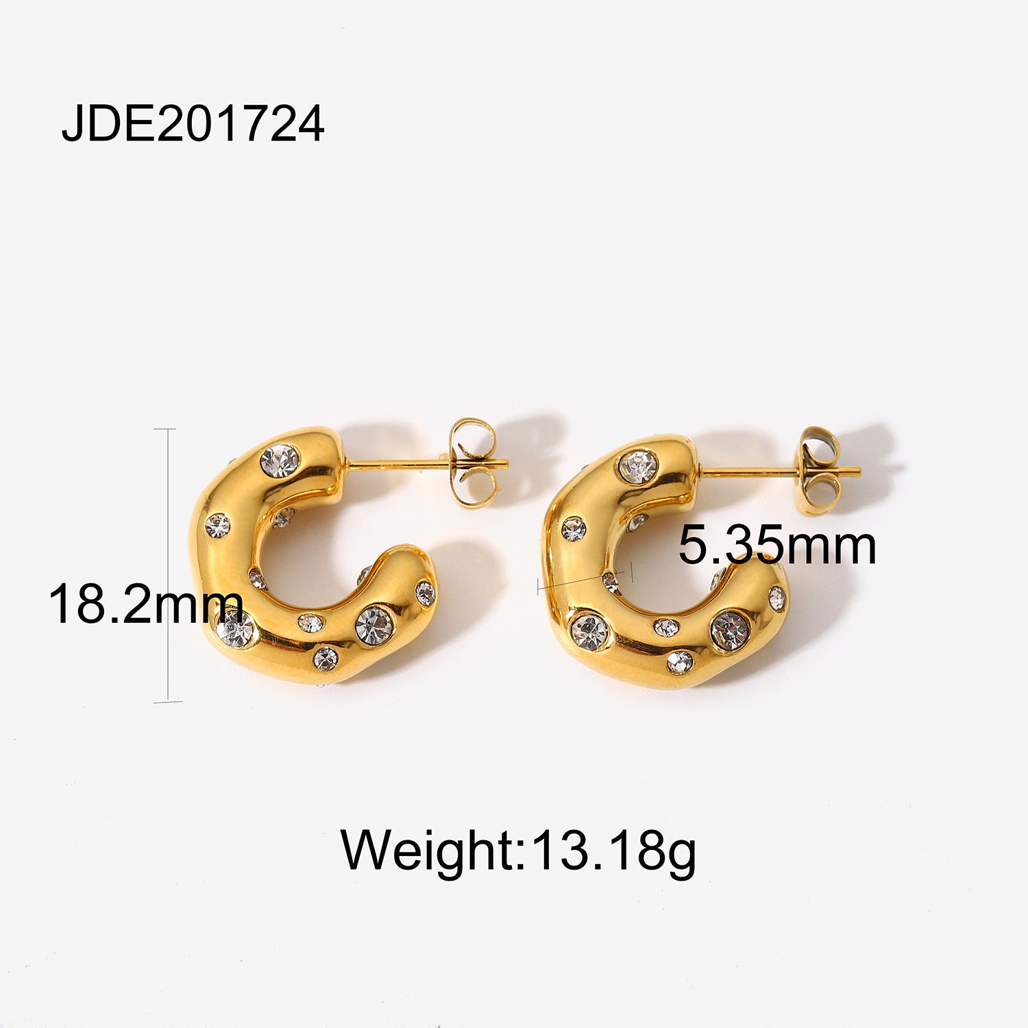 2H Fengda Brand Same Style Irregular Hammered Pattern Inlaid with Zircon and Pearl C Hoop Earrings18K Gold Stainless Steel Earrings