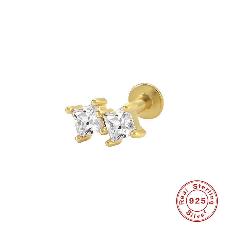 S925Sterling Silver Creative Geometric Flower Flat Head Threaded Piercing Earrings Hot Selling Ear Bone Studs