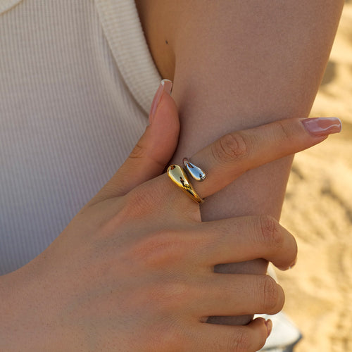 Cross Sculptural Stainless Steel Gold-Plated Open Ring — front view