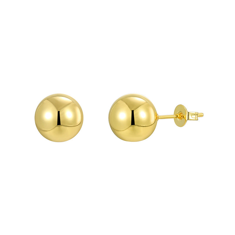 E0791 Personalized Metal Texture Simple Bead Earrings for Women Brass Gold-Plated Vintage Smooth Round Ball Earrings