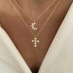 Stainless Steel Zircon Cross Necklace Pendant Clavicle Chain Jewelry