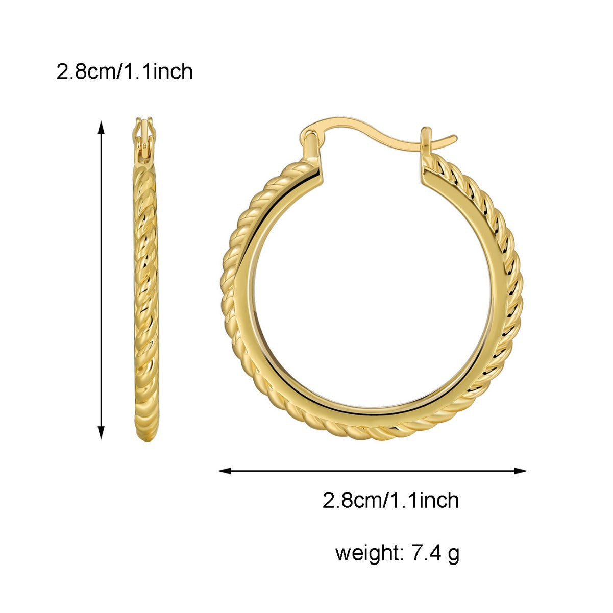 E0484 Fashion Twisted Hemp Rope Pattern Large Hoop Earrings for Women Brass Gold Plated Simple Design Vintage Earrings