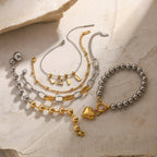 Stainless Steel Beaded Bracelet Color Block Letter Metal Chain Jewelry