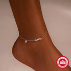 New925Sterling Silver Simple Infinity Symbol8Word-embellished Diamond Heart Anklet Hot-Selling Women's Anklet