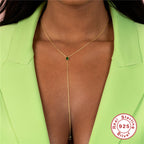 S925 Sterling Silver Y Collarbone Necklace With Diamond Inlays