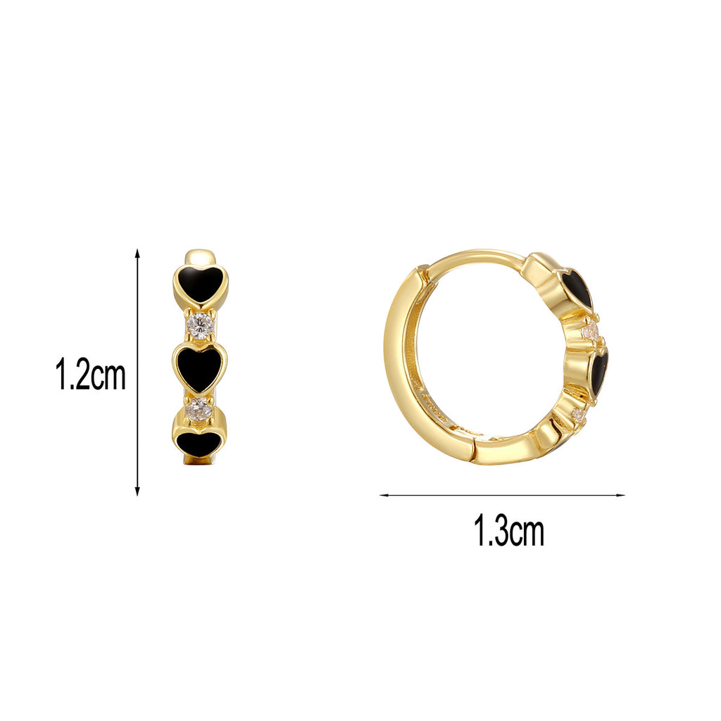 SE0322 925Silver Black Heart Splicing Hoop Earrings for Women New Trendy Design Summer Ear Accessories