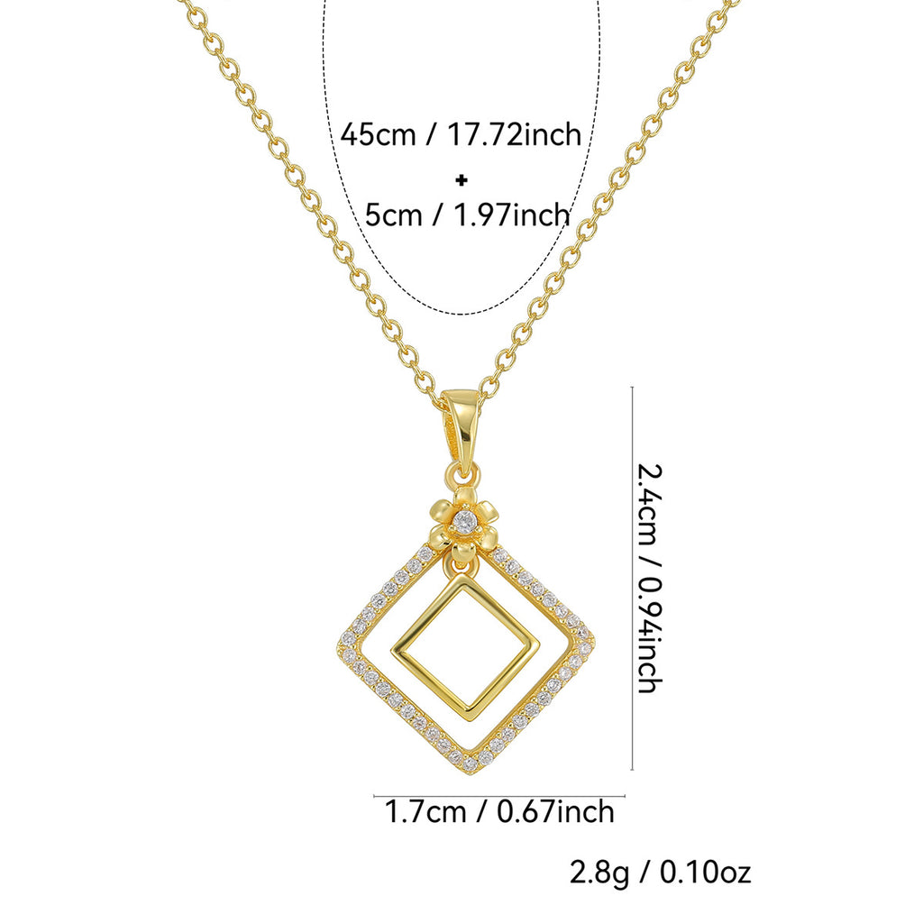 SN0009 S925 Silver Hollow Quadrilateral Pendant Necklace