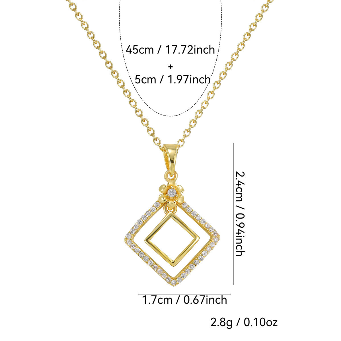 SN0009 S925 Silver Hollow Quadrilateral Pendant Necklace