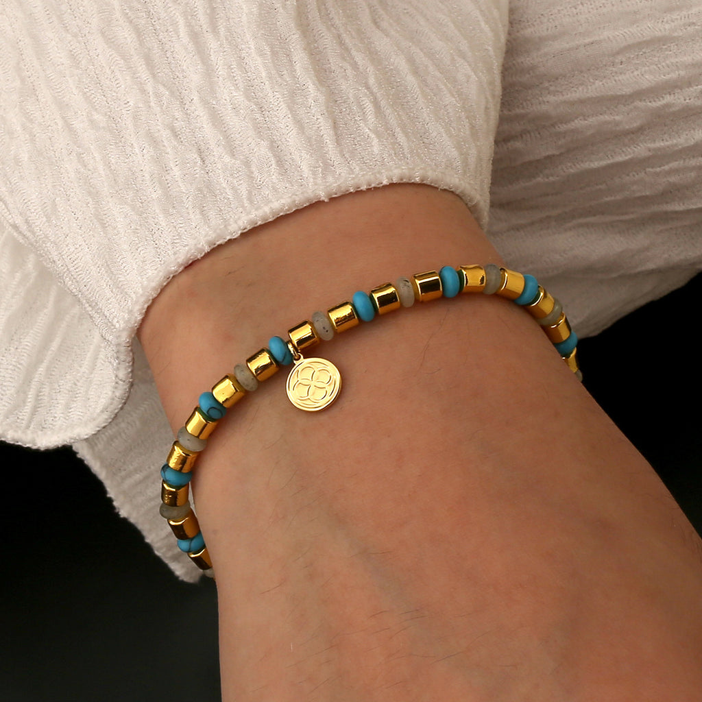 B0338 Simple Pendant Beaded Bracelet Vintage Blue Turquoise Jewelry Gift for Women