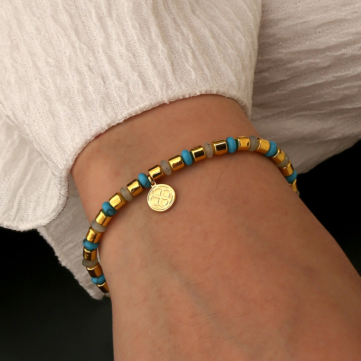 B0338 Simple Pendant Beaded Bracelet Vintage Blue Turquoise Jewelry Gift for Women