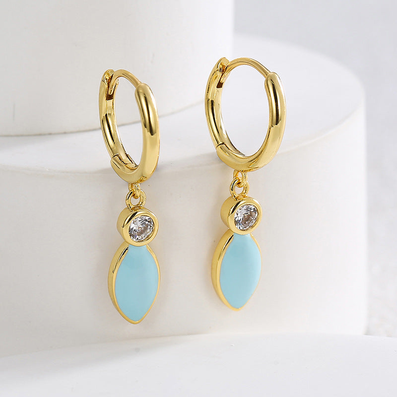 E0505 Fashionable Simple Design Round Earrings for Women Brass Gold-Plated Epoxy Zircon Earrings
