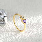 CYR0232 Brass Gold-Plated Triangle Purple Zircon Ring for Women Modern Simple Micro-Inlaid White Zircon