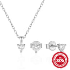 S925 Sterling Silver Heart Earrings Necklace Set With Clavicle Chain