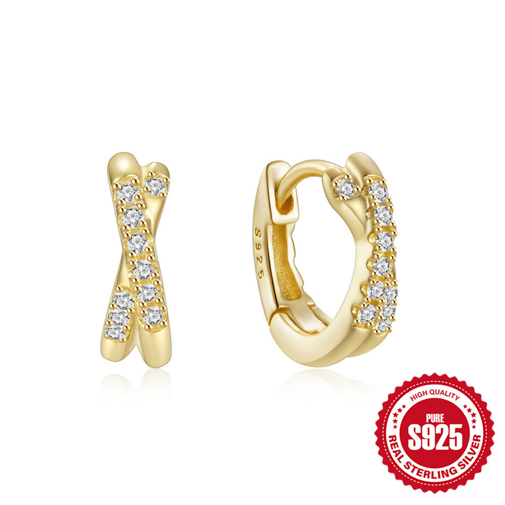 New925Sterling Silver Double Layer Cross Inlaid Diamond Hoop Earrings Ear Clips Ear Jewelry Hot Sale Minimalist Style Earrings