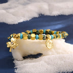 B0248 Bohemian Vintage Clover Inlaid Zircon Bracelet Holiday Beaded