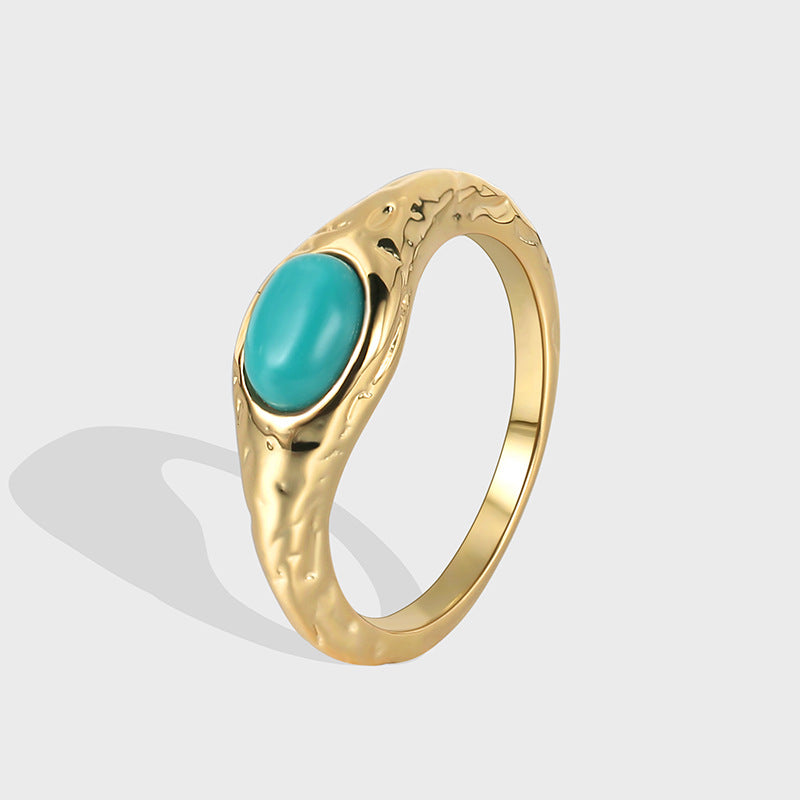 R0295 Simple Retro Oval Turquoise Ring for Women Fashion Ring