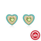 New925Sterling Silver Heart-Shaped Colored Diamond Oil Drop Earrings Hot-Selling Inlaid Diamond Mother's Day Earrings for Women