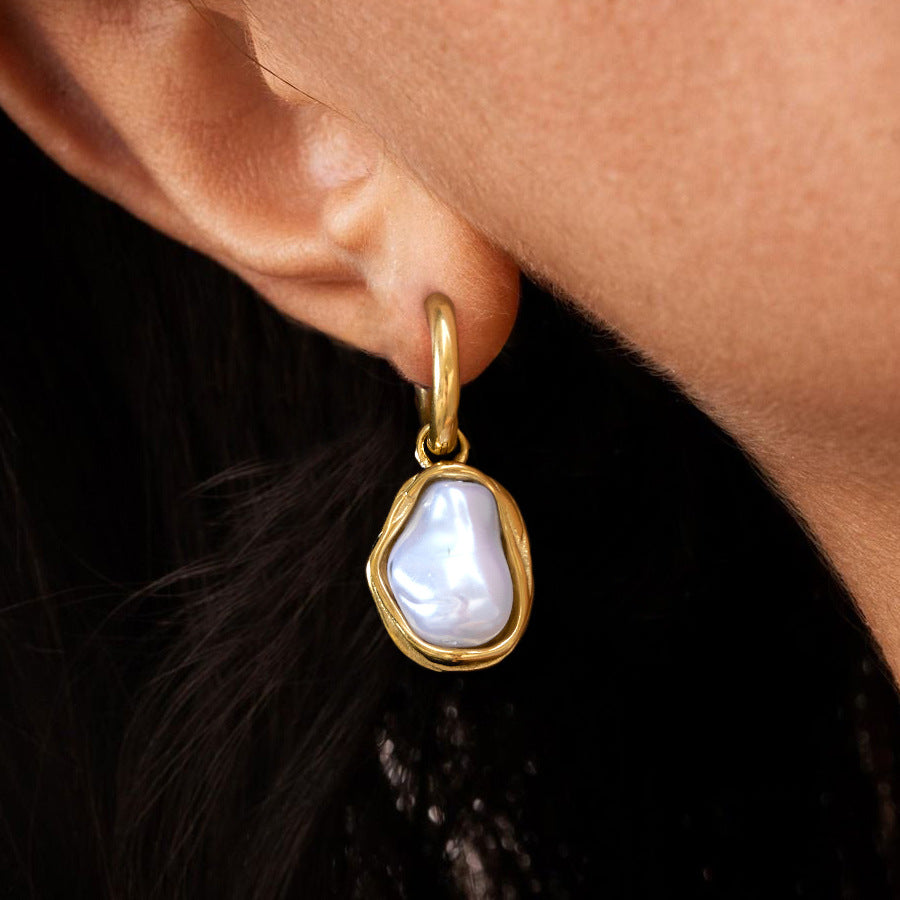 Stainless Steel Imitation Baroque Pearl Earrings Jewelry for Women Non-Fading Ear Clips