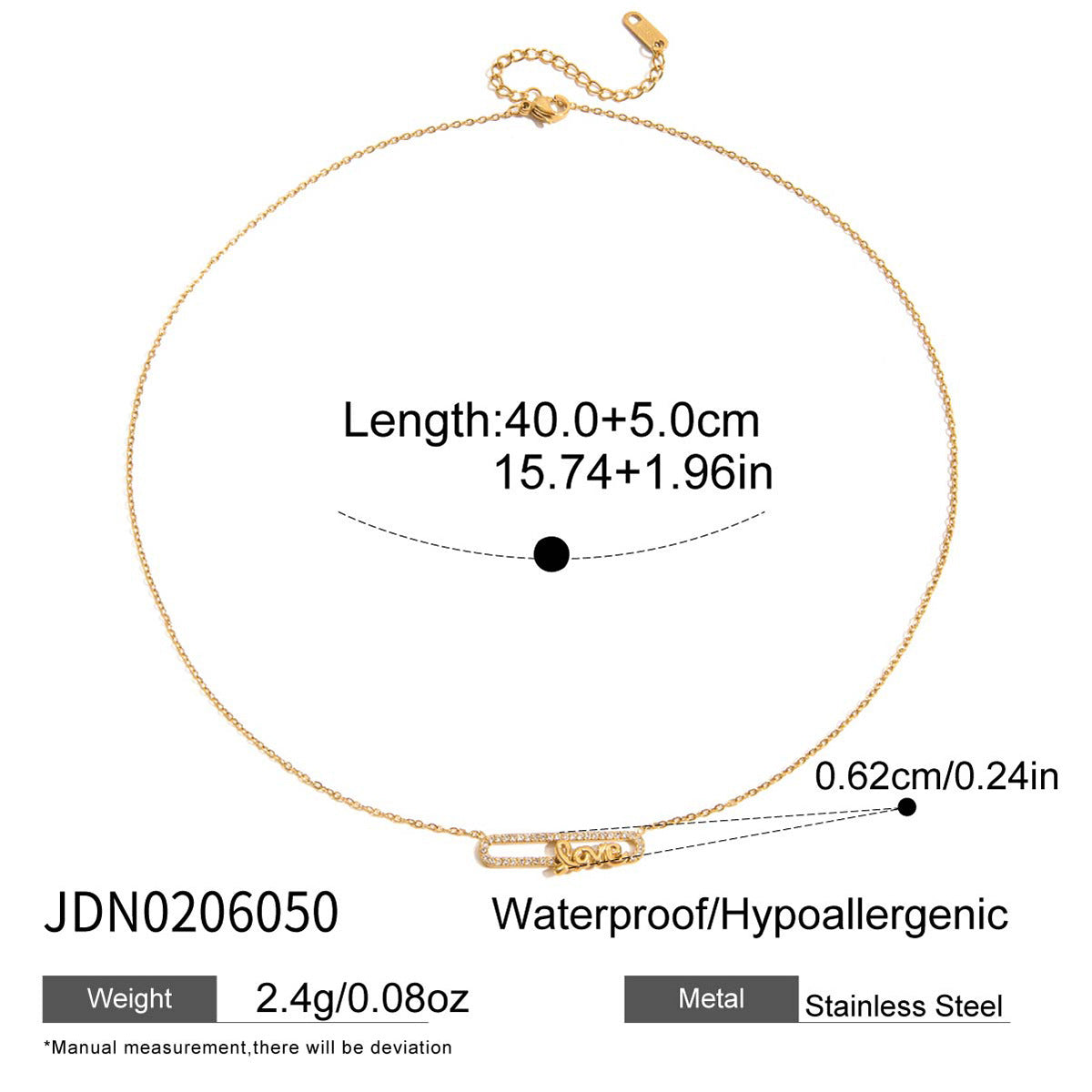 White Diamond Paperclip Necklace Collarbone Chain Non-Fading Stainless Steel Jewelry