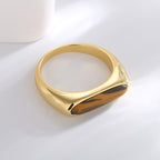 R0301 Simple Elegant Tiger Eye Stone Ring for Women Copper Plated with Real Gold Vintage Melad Ring
