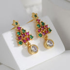 E0539 Festive Element Christmas Ornaments Green Purple Zircon Stud Earrings for Women Fashion Christmas Tree Earrings