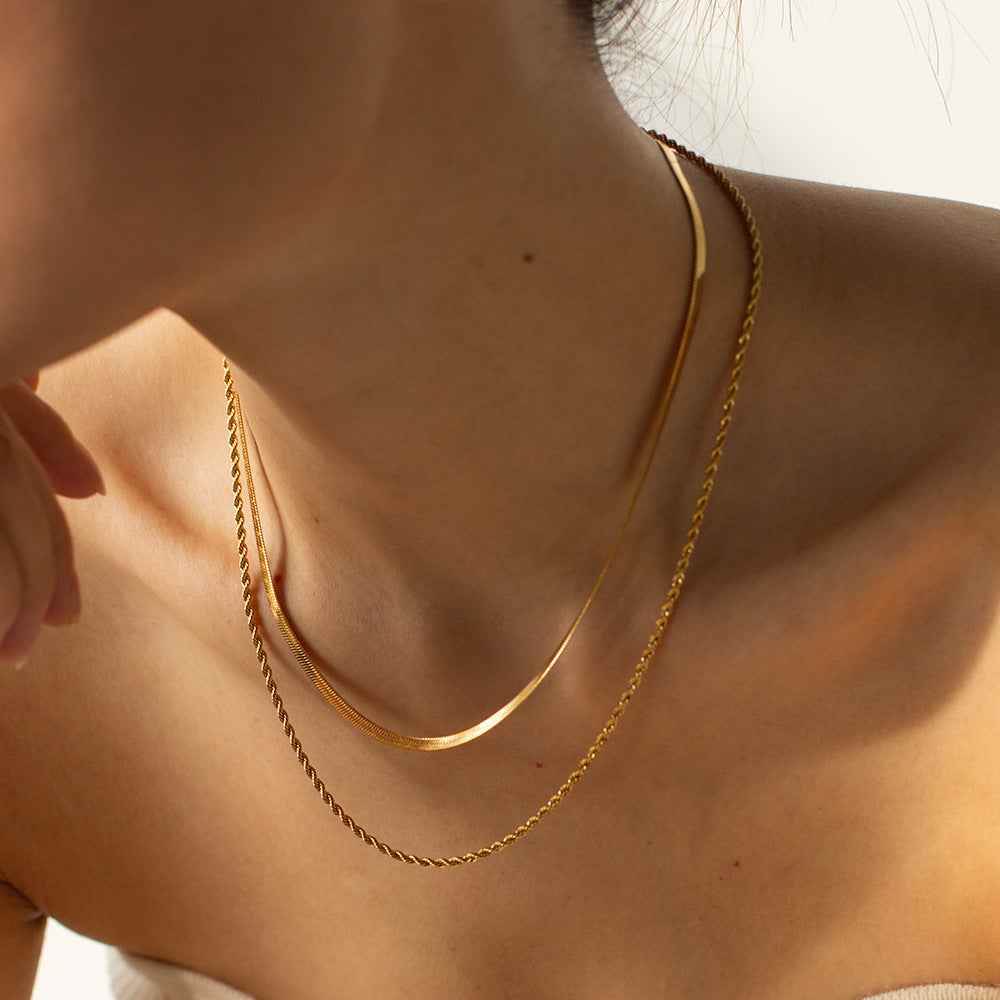 Double Layer Stacked Necklace Collarbone Chain Stainless Steel Jewelry Non-Fading