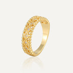 R0181 Unique Design Hollow Micro Inlaid Zircon Ring for Women Copper Plated with Real Gold Minimalist