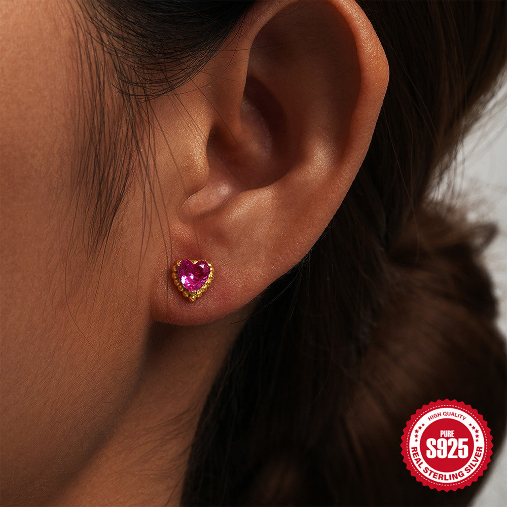 New s925Sterling Silver Gemstone Heart-Shaped Water Drop Diamond-Studded Earrings Hot-Selling Design Ear Jewelry