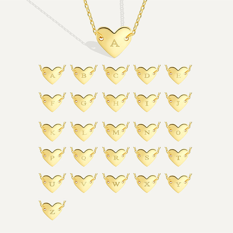 N0287 Elegant Simple Fashion Heart Necklace for Women Brass Gold Plated26English Letter Heart-shaped Collarbone Chain