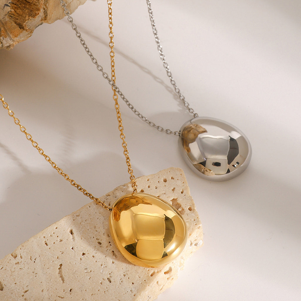 2H Stainless Steel Simple Round Pendant Necklace Commuter Choker Autumn Winter Versatile Accessory