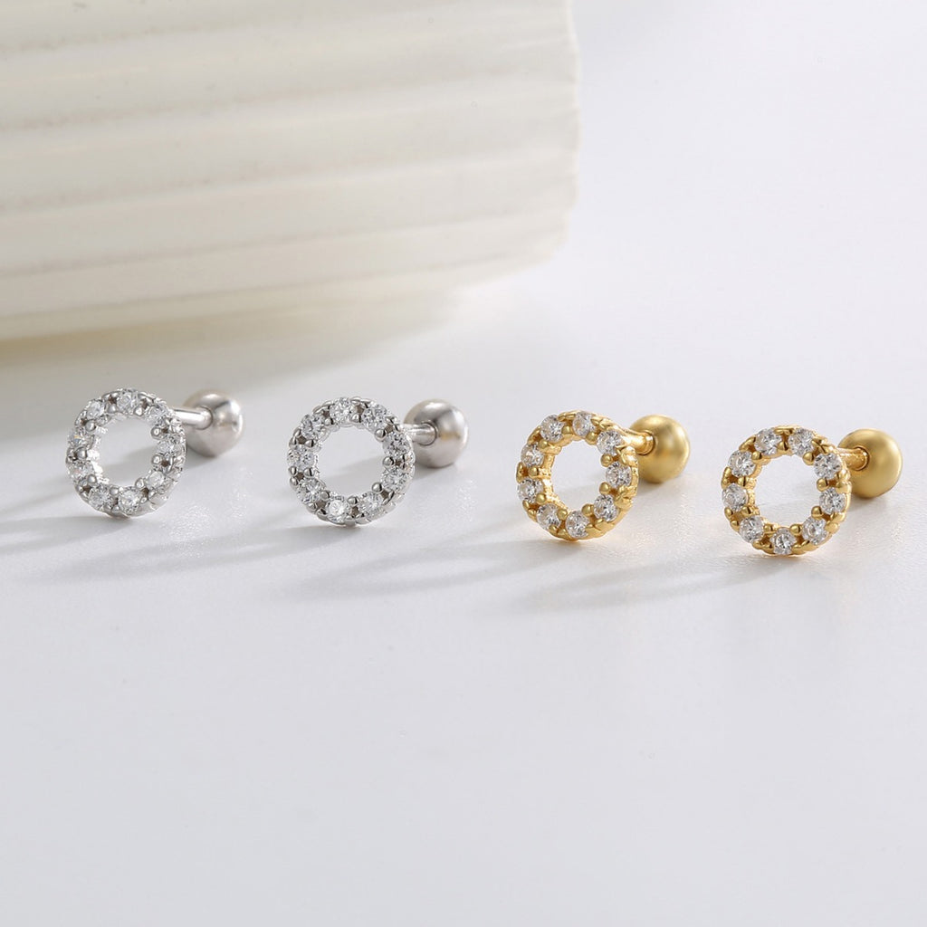 SE0211  s925Silver Circle Inlaid Diamond Earrings Summer Women gold Earrings