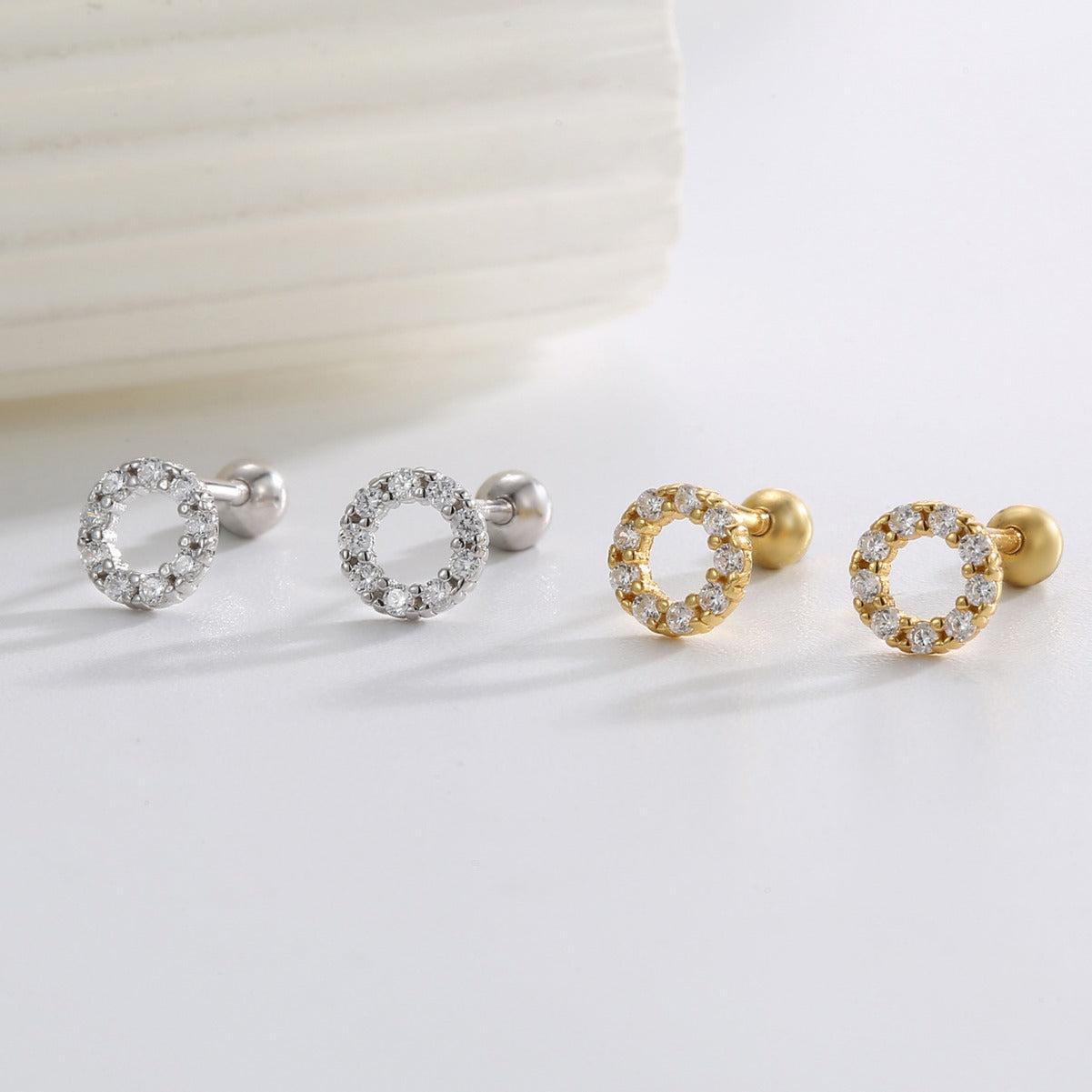 SE0211  s925Silver Circle Inlaid Diamond Earrings Summer Women gold Earrings