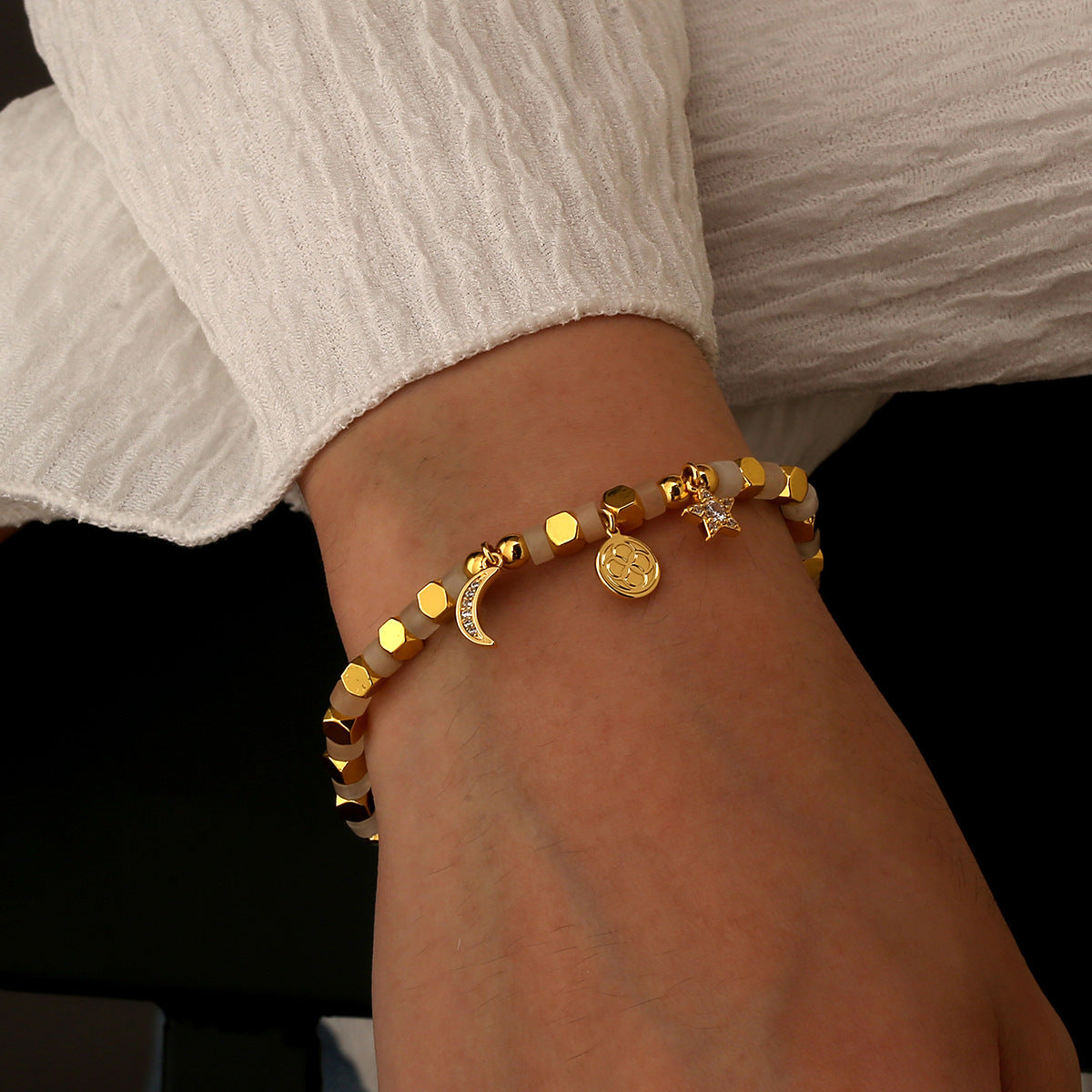 B0252 Milad Zircon Star and Moon Beaded Vintage Minimalist Fashion Bracelet