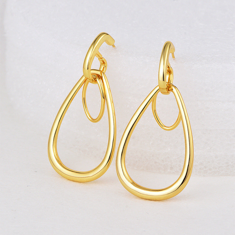 E0629 Elegant Fashion Geometric Hollow Large Teardrop Earrings for Women Copper Gold Plated Simple Smooth Earrings