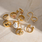 2H Stainless Steel Pearl Exaggerated Ring Ring rings Non-Fading Jewelry