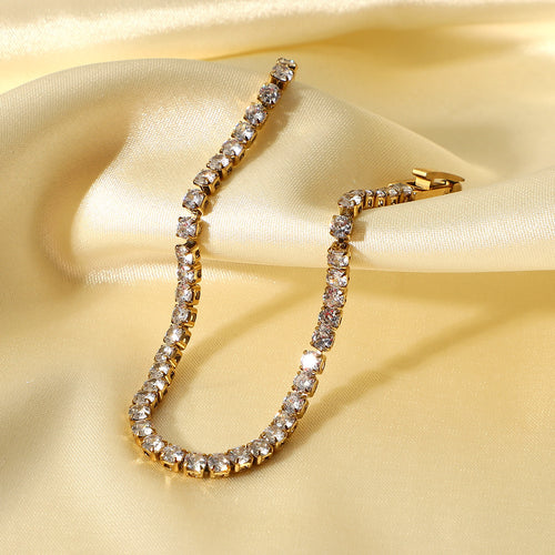 14K Gold-Tone Stainless Steel Cubic Zirconia Vintage Bracelet with cubic zirconia design details