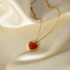 New style same model18K Gold Stainless Steel Inlaid Red Agate Heart Pendant Necklace Jewelry