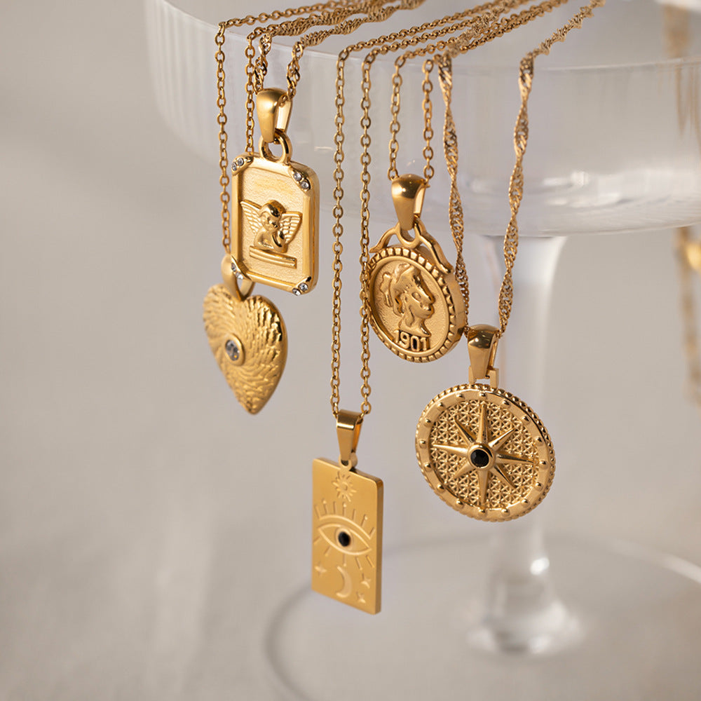 Designer Coin Round Pendant Necklace Minimalist Versatile Retro Personality Sweater Chain for Women