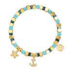 B0285 Fashion Bohemian Retro Starfish Anchor Bracelet Ocean Blue Turquoise Beads