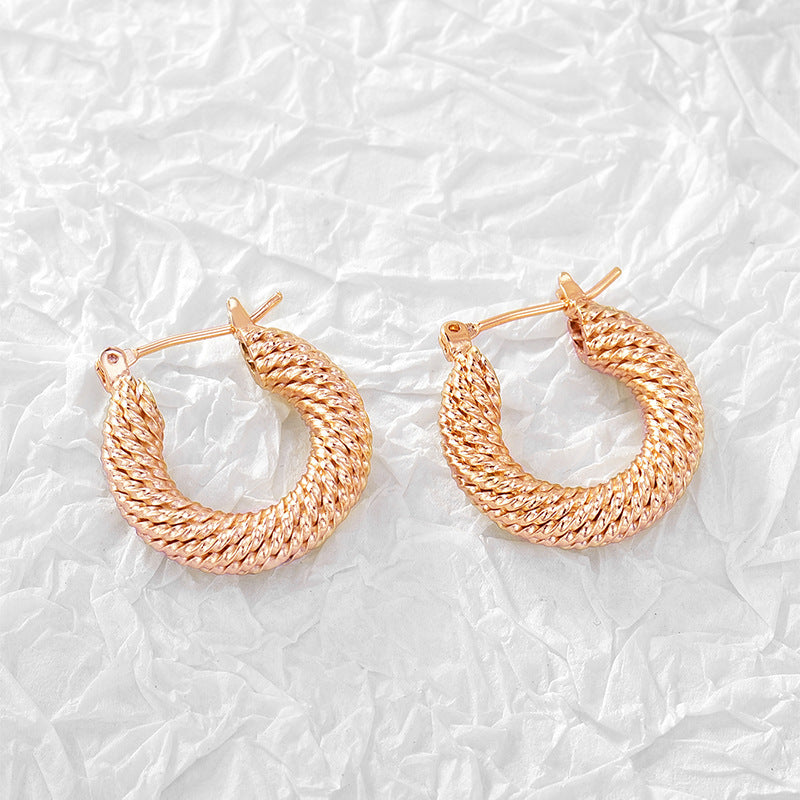 E0309 Vintage Earrings for Women Brass Gold-Plated Threaded Fashionable Vintage Braided Hoop Earrings