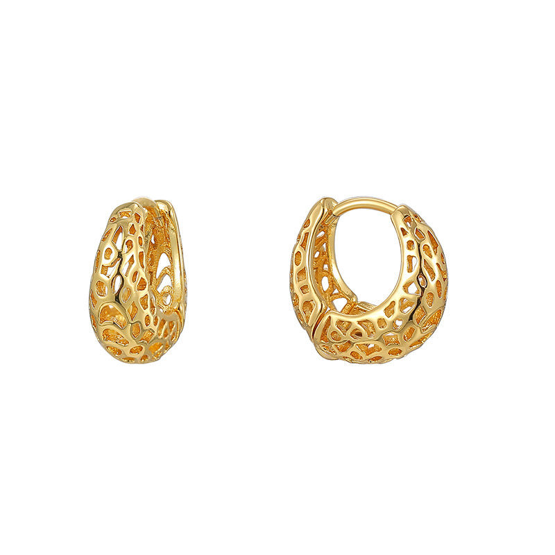 E0776 Vintage Irregular Hollow Textured Earrings for Women Brass Gold-Plated Exaggerated Minimalist Ear Jewelry