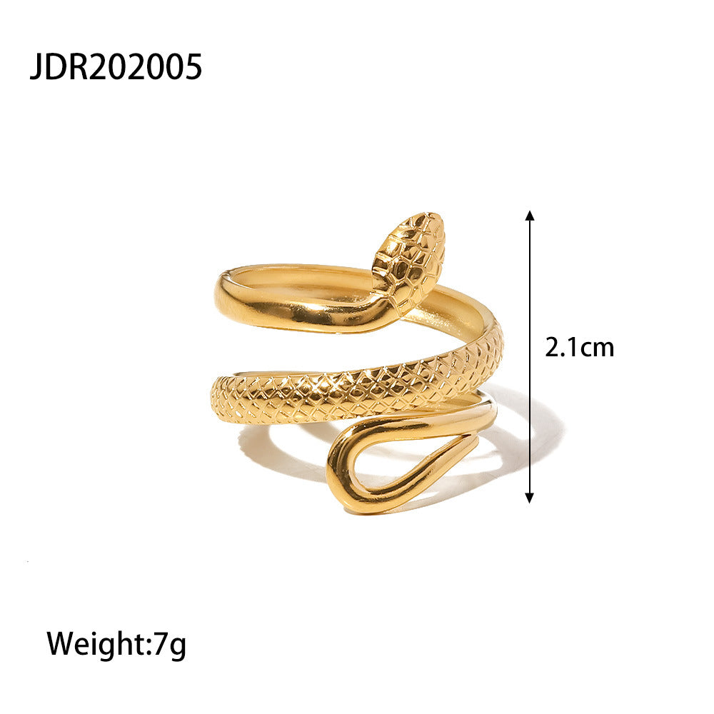 2H High-Quality Vintage Style Open Ring with Diamond Snake Shape for Women, Versatile Ring
